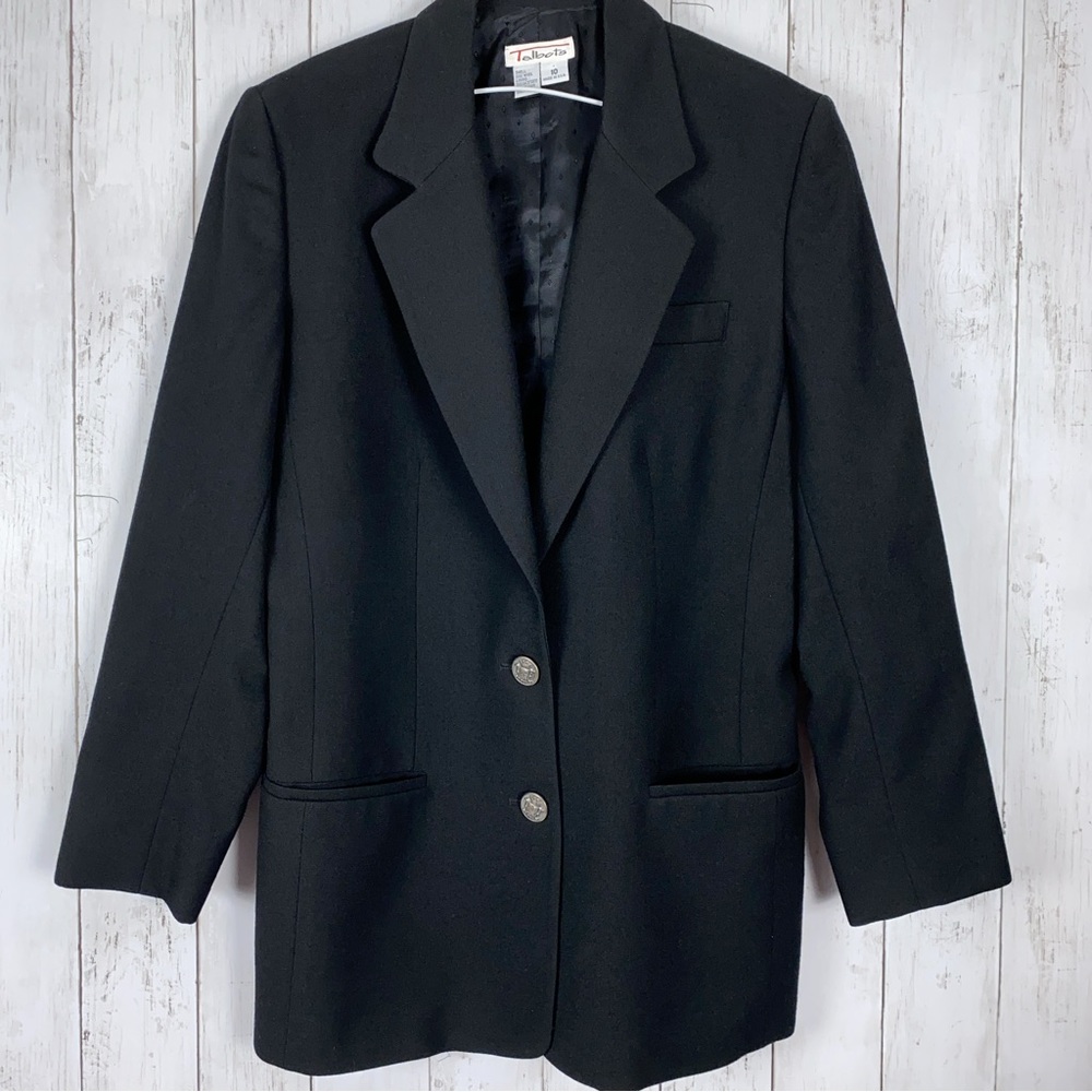 Talbots Womens Blazer Jacket Size 10 Black Wool 2 Button Lined Career Casual